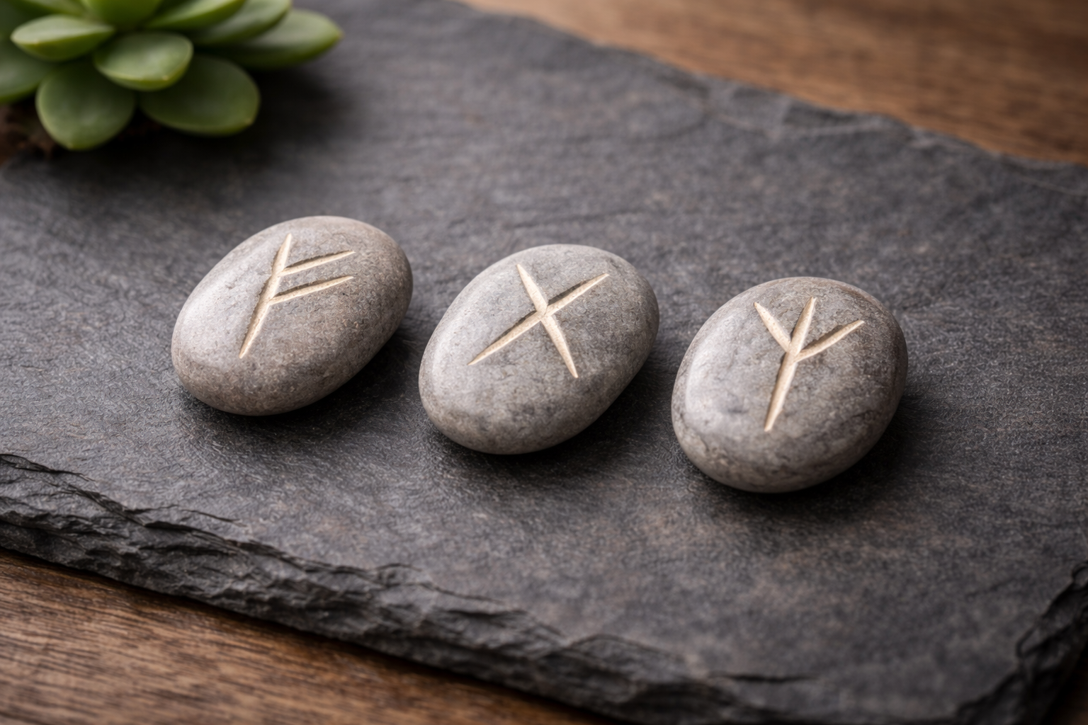 Rune stones on a dark cloth with soft candlelight